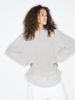 Thumbnail for your product : Raey Gathered Balloon-sleeved Silk Crepe De Chine Top - Grey