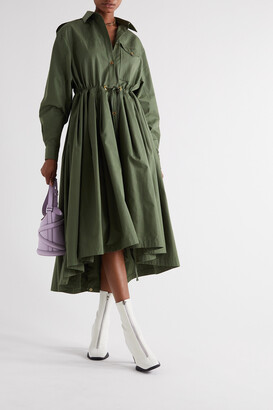 Alexander McQueen - Asymmetric Pleated Cotton-poplin Shirt Dress - Green
