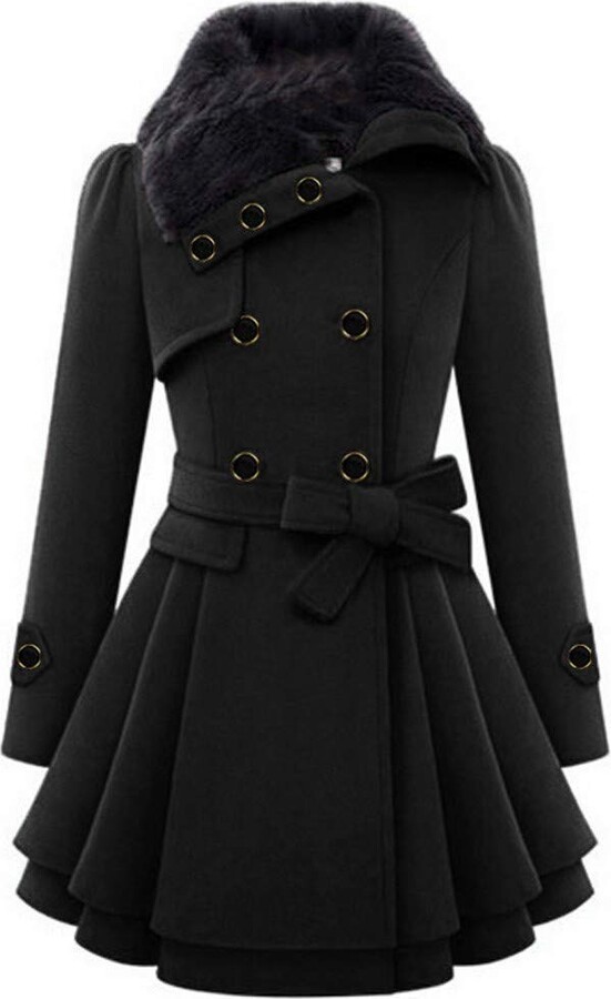 VESNIBA Wool Coat Petite Women Woolen Fleece Jacket Double