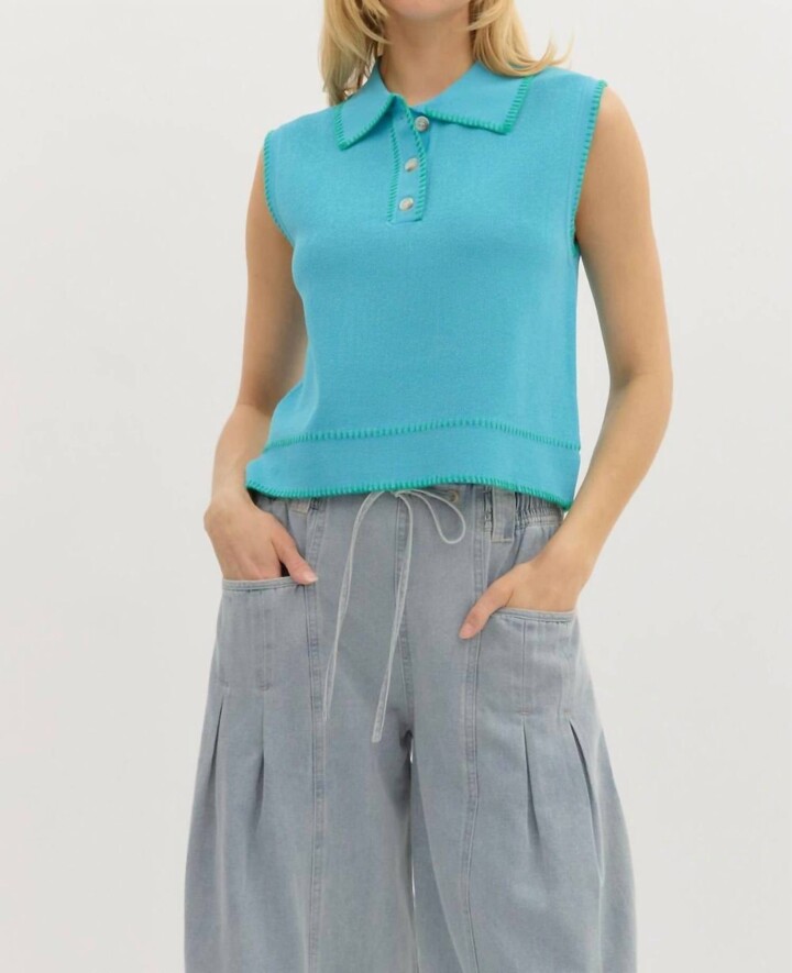 Entro Sleeveless Pullover Top In Blue