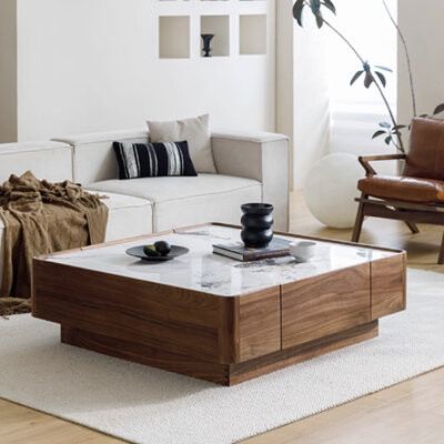 Minimalist Walnut Stone Slab Coffee Table