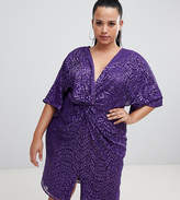 Thumbnail for your product : Little Mistress Plus all over sequin knot front midi dress in purple