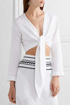 Thumbnail for your product : Lisa Marie Fernandez Cropped Pointelle-trimmed Linen Top - White