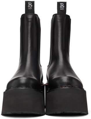 R 13 Black Double Stacked Chelsea Boots
