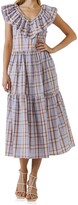 Thumbnail for your product : ENGLISH FACTORY Women's Plaid Midi Dress With Ruffle Neckline