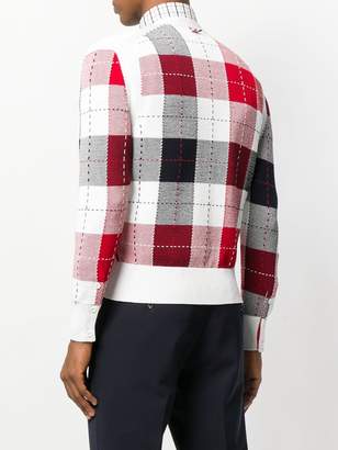 Thom Browne Classic V-neck Cardigan With Large Plaid Intarsia In Cotton Crepe