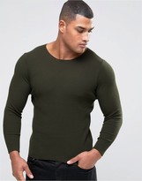 Thumbnail for your product : ASOS Muscle Fit Ribbed Jumper In Khaki