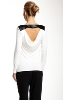 Thumbnail for your product : Laundry by Shelli Segal Faux Leather Detailed Draped Long Sleeve Tee
