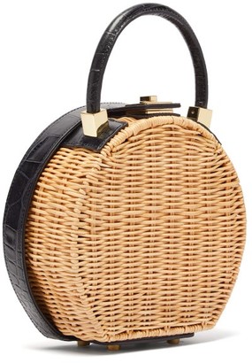Sparrows Weave - The Round Wicker And Leather Bag - Navy
