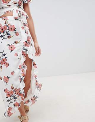 Glamorous Maxi Skirt With Frill Hem And Split Front In Romantic Floral Co-Ord