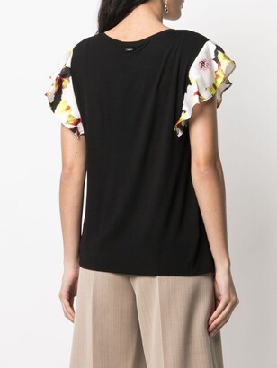 DKNY floral-print flutter sleeve T-shirt