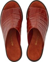 Thumbnail for your product : Ferragamo 85mm Crocodile-Effect Wedge Sandals