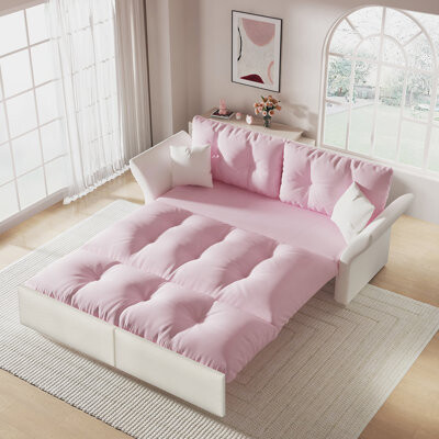 East Urban Home Multi-Functional Pull Out Sofa Bed With Removable Parts And Included Pillows Ideal For Flexible Living Spaces And Comfortable Resting.