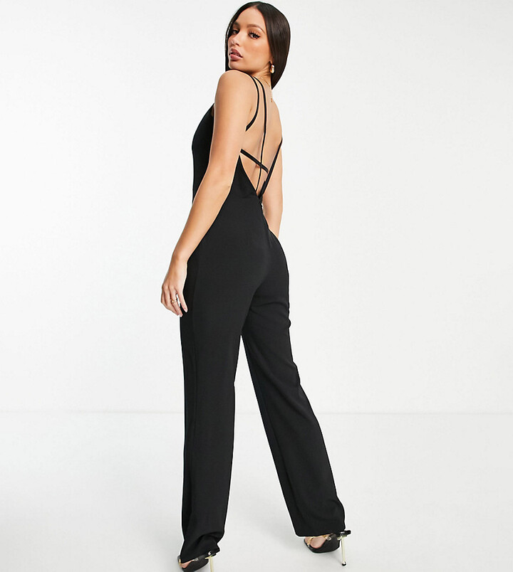 Vesper Tall wide leg jumpsuit with low back in black - ShopStyle