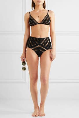 Zimmermann Tulsa Lattice-paneled Mesh And Lace Triangle Bikini - Black