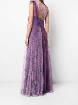Marchesa Notte floral pleated gown