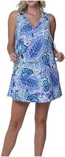 J Valdi Women's Belize Tie Front Dress Swim Cover Up Small Blue ML
