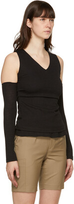 ANDERSSON BELL Black Cut-Off Drape Long Sleeve T-Shirt