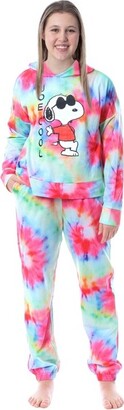 Intimo Peanut Snoopy Joe Cool Tie Dye Women' Pajama Loungewear Hooded Jogger Set XXL Multicoloured