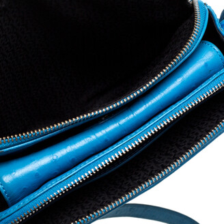 Aigner Sky Blue Ostrich Embossed Leather Double Zip Shoulder Bag