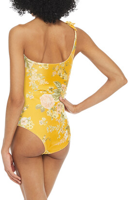 Zimmermann One-shoulder Embellished Floral-print Swimsuit