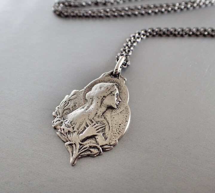 Etsy Virgin Mary Medal Sterling Silver Necklace Religious Catholic Oxidized