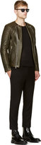 Thumbnail for your product : Balmain Olive Green Leather Classic Biker Jacket