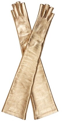 Gucci Fingerless Elbow-length Leather Gloves - Gold