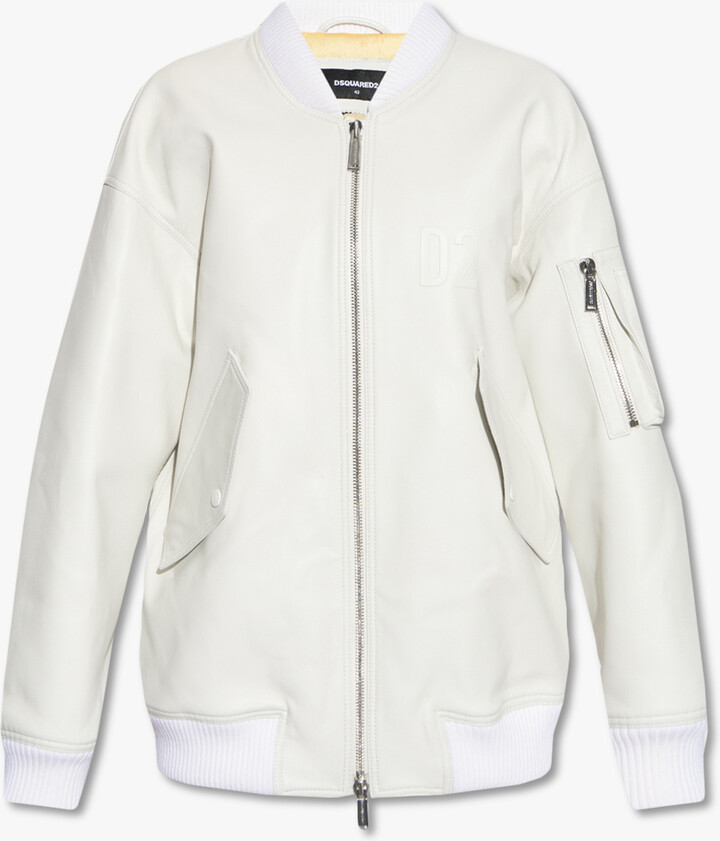DSQUARED2 Leather Bomber Jacket Cream ShopStyle