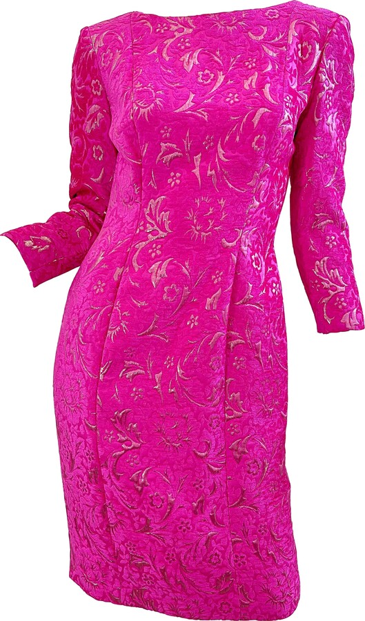Oscar de la Renta 2000s Size 6 Hot Pink Rose Gold Chenille Vintage Y2k Dress