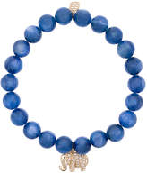 Thumbnail for your product : Sydney Evan Blue cat's eye beaded bracelet with diamond elephant charm