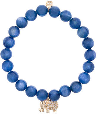 Sydney Evan Blue cat's eye beaded bracelet with diamond elephant charm