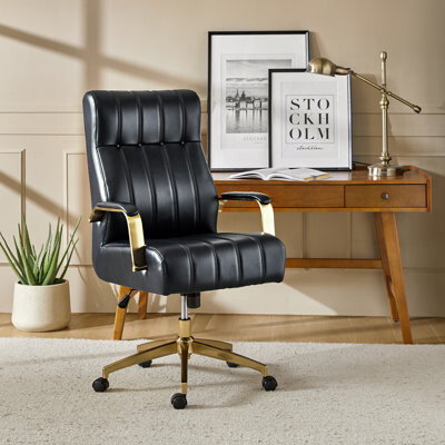 Leipzig 47'' H Mid-century Modern Leather Ergonomic Executive Chair with Tufted and High Back