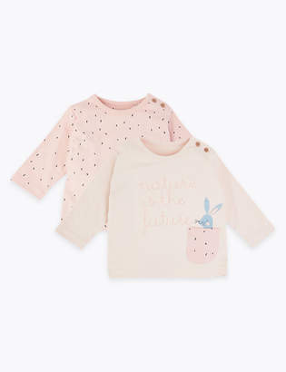 Marks and Spencer 2 Pack Pure Cotton Bunny Print Tops (7lbs-3 Yrs)