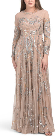 Long Sleeve Embellished Gown for Women | Polyester