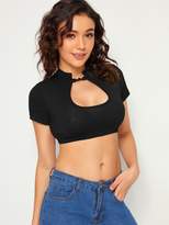 Thumbnail for your product : Shein Cutout Front Frog Button Crop Top