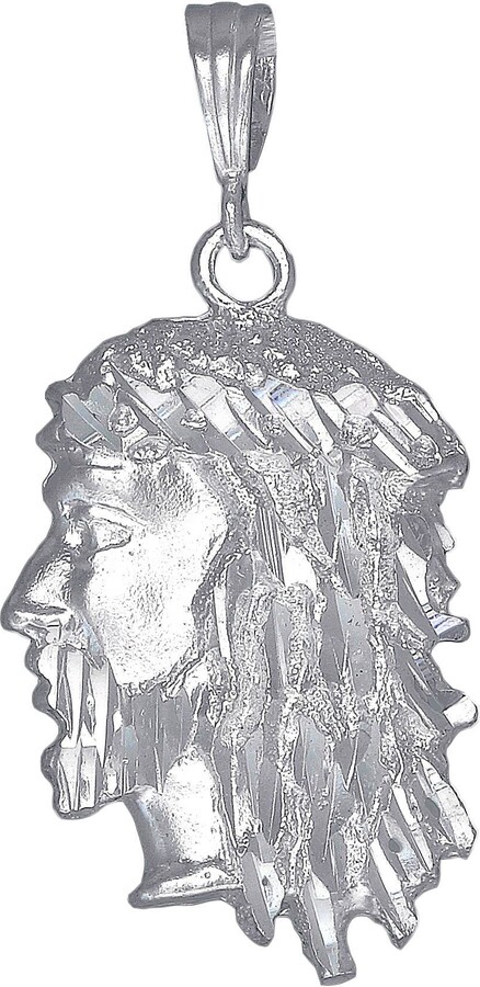 Etsy sterling Silver Jesus Head Pendant Necklace 1.85 Inches 5 Grams With Diamond Cut Finish & 24 Inch Chain