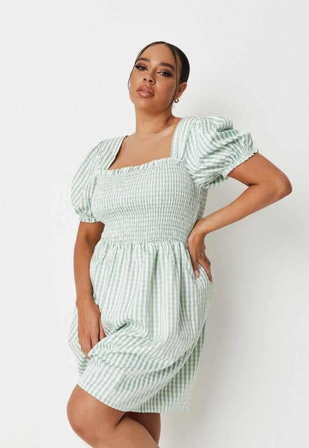plus size blue gingham dress
