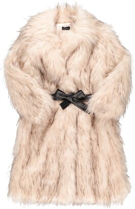 River Island monogram padded belted jacket with faux fur hood in brown