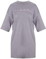 Thumbnail for your product : PrettyLittleThing Charcoal Grey Nice To Be Nice Oversized T-Shirt Dress