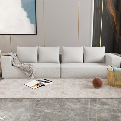 136.2" Modular Linen Sectional Sofa No Assembly, All Foam Construction