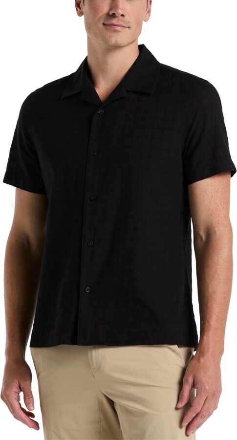 Perry Ellis Motion Men's Slim Fit Net Long Sleeve Button-Down