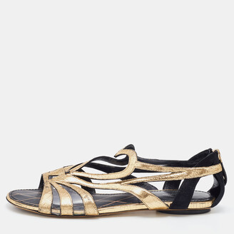 Louis Vuitton Black & Gold Embellished Sandal Fall 2014 #LV #Shoes