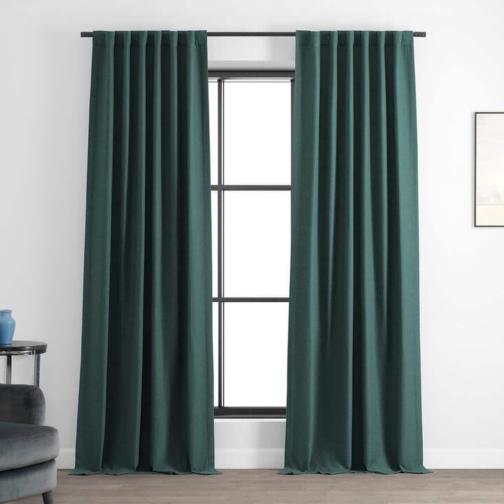 Exclusive Fabrics & Furnishings Bayberry Teal Textured Bellino Room Darkening Curtains-50 in. W x 96 in. L Rod pocket with Back Tabs Single Window Panel