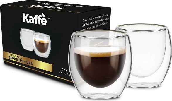 Kaffe Kaffe3ozDouble-WallBorosilicateGlassCups-Setof2:Crack-Resistant,ModernEspressoDrinkware,Servicefor2