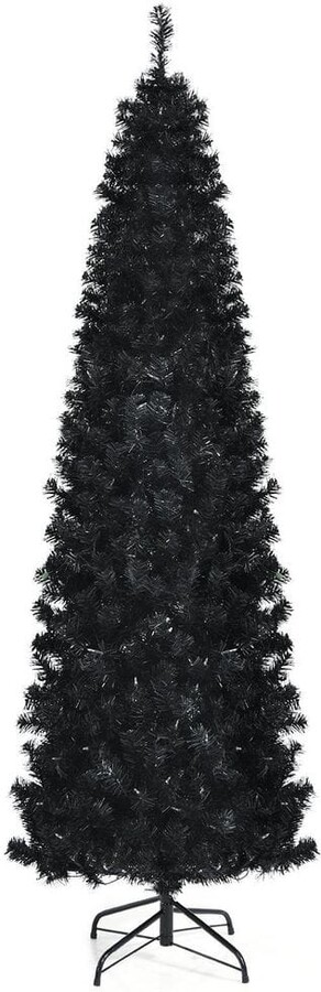 HONEY JOY 7 ft. Pre-lit Tree Pencil Hinged Artificial Christmas Tree with 818 PVC Branch Tips and 350 Warm White Lights
