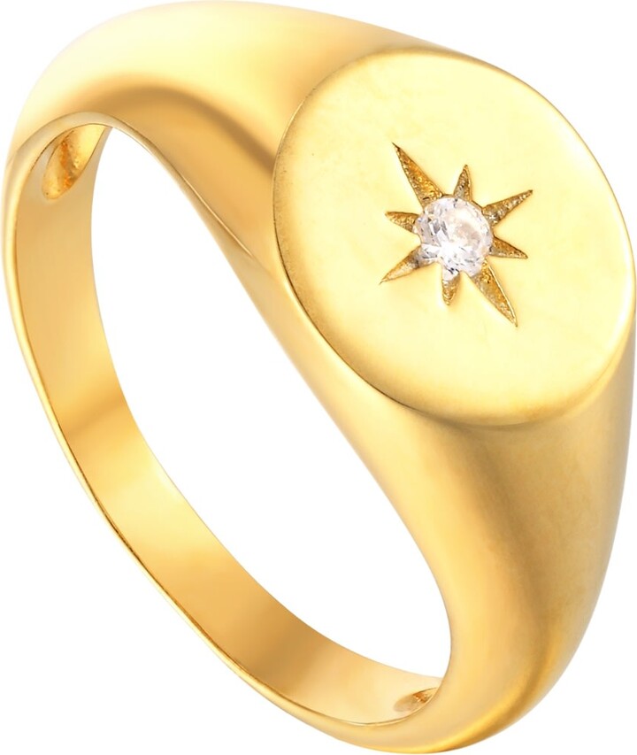 Seol + Gold 22Ct Gold Vermeil White Cz Oval Signet Ring - ShopStyle