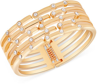 GUESS Gold-Tone Crystal Hinged Bangle Bracelet
