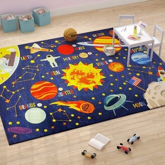 Zoomie Kids Weranna Outer Space Safari Road Map Educational Learning Blue Indoor/Outdoor Rug Rug Size: Rectangle 5' x 6'6"
