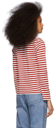 Comme des Garcons Play Red and White Striped Heart Patch Long Sleeve T-Shirt